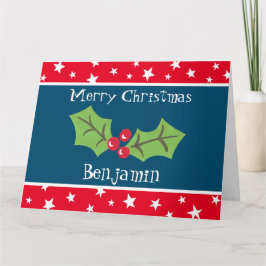 Gepersonaliseerde kerst Holly & Berries Kaart
