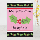 Gepersonaliseerde kerst Holly & Berries Kaart (Gele Bloem)