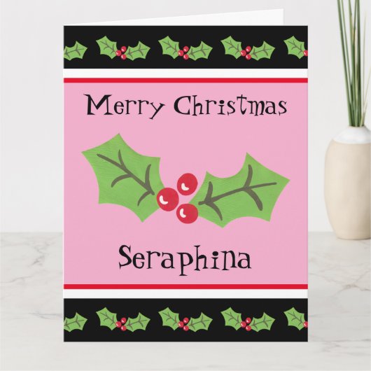 Gepersonaliseerde kerst Holly & Berries Kaart (Voorkant)