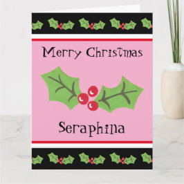 Gepersonaliseerde kerst Holly & Berries Kaart