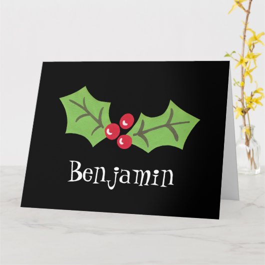 Gepersonaliseerde kerst Holly & Berries Kaart (Gele Bloem)