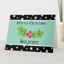 Gepersonaliseerde kerst Holly & Berries Kaart