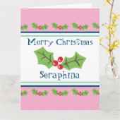 Gepersonaliseerde kerst Holly & Berries Kaart (Gele Bloem)