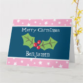 Gepersonaliseerde kerst Holly & Berries Kaart (Gele Bloem)