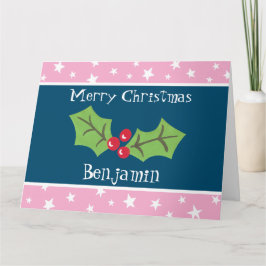 Gepersonaliseerde kerst Holly & Berries Kaart