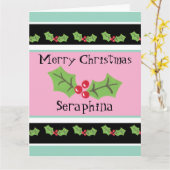 Gepersonaliseerde kerst Holly & Berries Kaart (Gele Bloem)