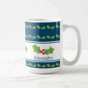 Gepersonaliseerde kerst Holly & Berries Koffiemok