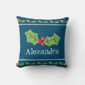 Gepersonaliseerde kerst Holly & Berries Kussen (Voorkant)