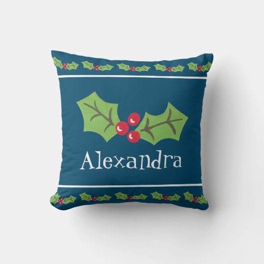 Gepersonaliseerde kerst Holly & Berries Kussen (Voorkant)