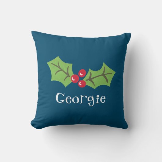 Gepersonaliseerde kerst Holly & Berries Kussen (Voorkant)