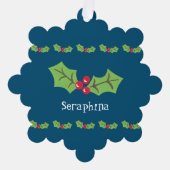 Gepersonaliseerde kerst Holly & Berries Ornament Kaart (Voorkant)