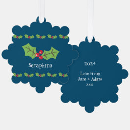 Gepersonaliseerde kerst Holly & Berries Ornament Kaart