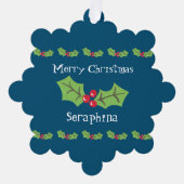 Gepersonaliseerde kerst Holly & Berries Ornament Kaart (Voorkant)