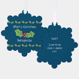 Gepersonaliseerde kerst Holly & Berries Ornament Kaart