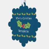 Gepersonaliseerde kerst Holly & Berries Ornament Kaart (Links)