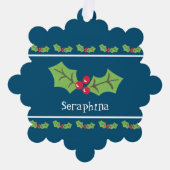Gepersonaliseerde kerst Holly & Berries Ornament Kaart (Voorkant)
