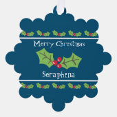 Gepersonaliseerde kerst Holly & Berries Ornament Kaart (Voorkant)