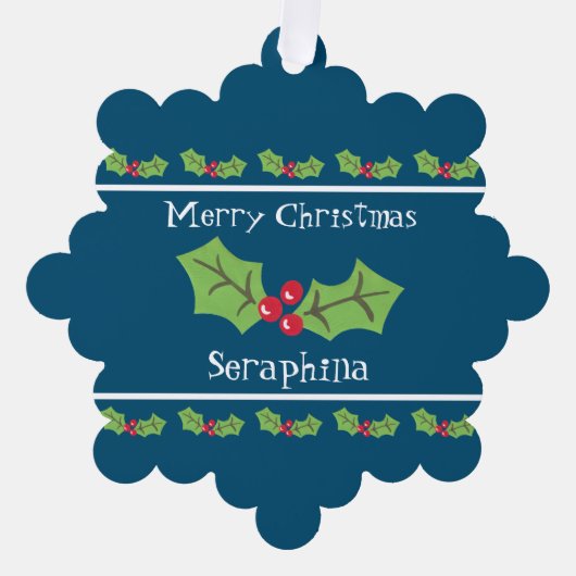 Gepersonaliseerde kerst Holly & Berries Ornament Kaart (Voorkant)