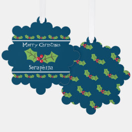 Gepersonaliseerde kerst Holly & Berries Ornament Kaart