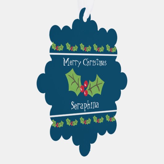 Gepersonaliseerde kerst Holly & Berries Ornament Kaart (Rechts)