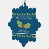 Gepersonaliseerde kerst Holly & Berries Ornament Kaart (Links)