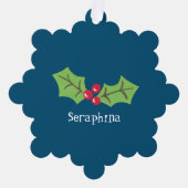 Gepersonaliseerde kerst Holly & Berries Ornament Kaart (Voorkant)