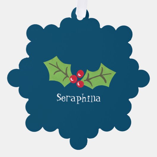 Gepersonaliseerde kerst Holly & Berries Ornament Kaart (Voorkant)