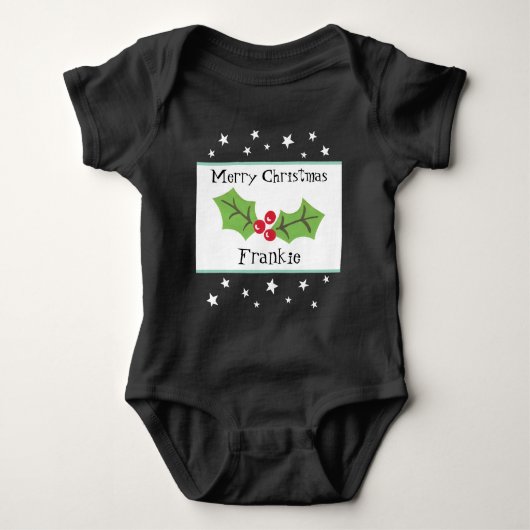Gepersonaliseerde kerst Holly & Berries Romper (Voorkant)