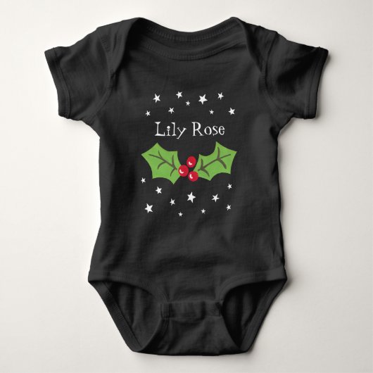 Gepersonaliseerde kerst Holly & Berries Romper (Voorkant)