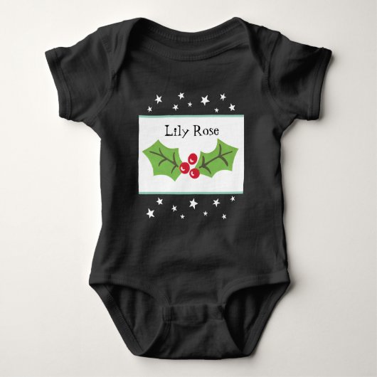 Gepersonaliseerde kerst Holly & Berries Romper (Voorkant)