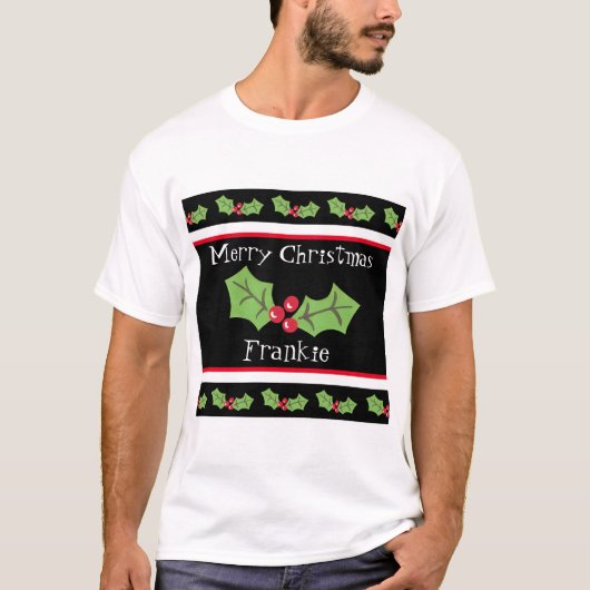 Gepersonaliseerde kerst Holly & Berries T-shirt (Voorkant)