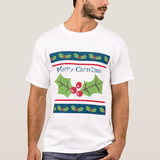 Gepersonaliseerde kerst Holly & Berries T-shirt (Voorkant)
