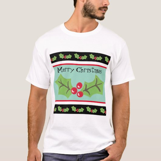Gepersonaliseerde kerst Holly & Berries T-shirt (Voorkant)