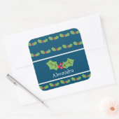 Gepersonaliseerde kerst Holly & Berries Vierkante Sticker (Envelop)