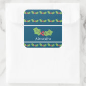 Gepersonaliseerde kerst Holly & Berries Vierkante Sticker (Tas)