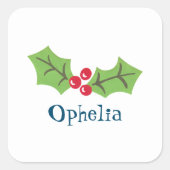 Gepersonaliseerde kerst Holly & Berries Vierkante Sticker (Voorkant)