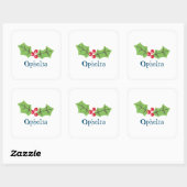 Gepersonaliseerde kerst Holly & Berries Vierkante Sticker (Vel)