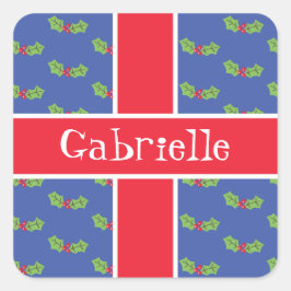 Gepersonaliseerde kerst Holly & Berries Vierkante Sticker