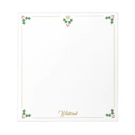 Gepersonaliseerde Kerst Holly Monogram Notitieblok