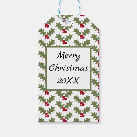 Gepersonaliseerde kerst Holly Red en Green Cadeaulabel (Voorkant)