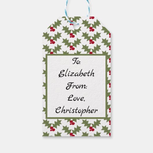 Gepersonaliseerde kerst Holly Red en Green Cadeaulabel (Achterkant)