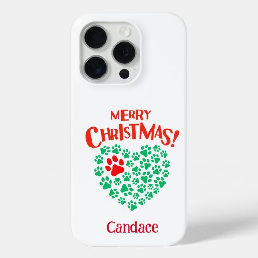 Gepersonaliseerde Kerst Hond Poot Hart Rood & Groe Case-Mate iPhone Case (Achterkant)