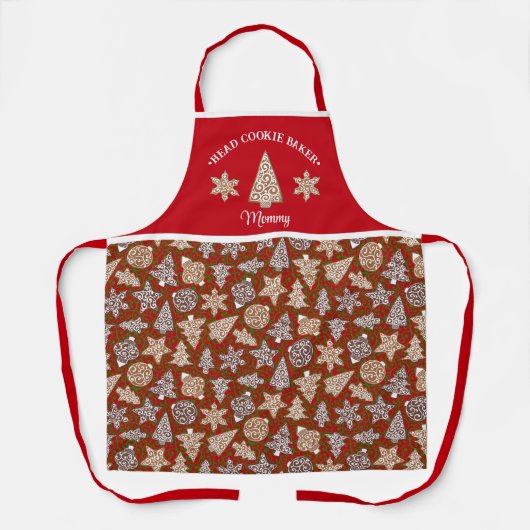 Gepersonaliseerde Kerst Hoofd Cookie Baker Custom Schort (Voorkant)