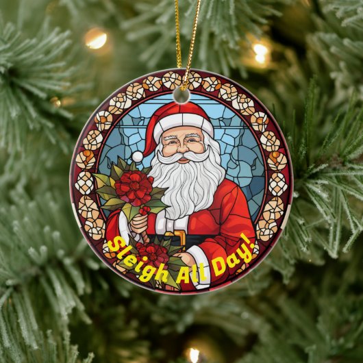 Gepersonaliseerde kerst Jingle Sleigh hele dag San Keramisch Ornament (Boom)