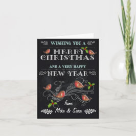 Gepersonaliseerde Kerst Kaart Krijtbord met Robins