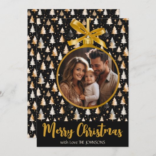 Gepersonaliseerde Kerst Kaart met Gouden Ornament (Voorkant / Achterkant)