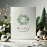 Gepersonaliseerde kerst Kaarten Geen foto<br><div class="desc">Deze prachtige waterverf kerstkaart is voorzien van mijn originele handgeschilderde krans met rustieke rode bessen op een frisse witte achtergrond, ideaal voor kerst 2024. De woorden Vrede en vreugde worden weergegeven in moderne penseelscript typografie, het toevoegen van een vleugje warmte en charme. Deze aangepaste kerstkaarten zijn printbaar en gepersonaliseerd met...</div>