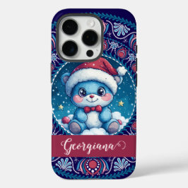 Gepersonaliseerde Kerst Kawaii Beer Dot Mandala iPhone 16 Pro Hoesje