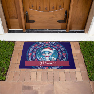 Gepersonaliseerde Kerst Kawaii Beer Dot Mandala Deurmat