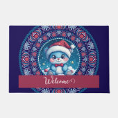 Gepersonaliseerde Kerst Kawaii Beer Dot Mandala Deurmat (Voorkant)